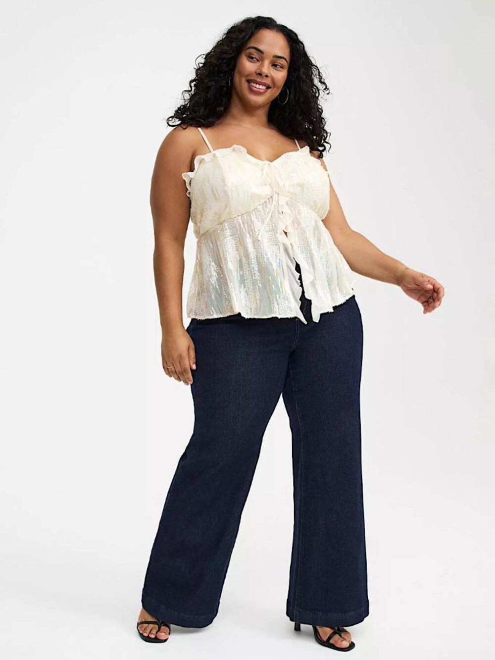Stunning NWT Torrid Sequin Ruffle Flyaway Cami, Size 1X - Picture 5 of 9